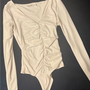 A&F White Long Sleeve Ruched Bodysuit